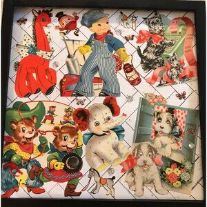 Retro Baby Boy Nursery Collage Framed Wall Art OOAK Vintage Look Kid’s Room